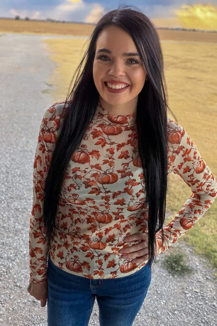 Pumpkins &amp; Petals Mesh Top