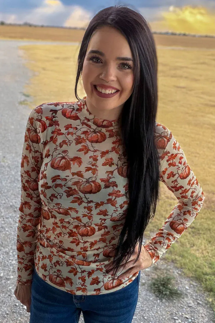 Pumpkins &amp; Petals Mesh Top