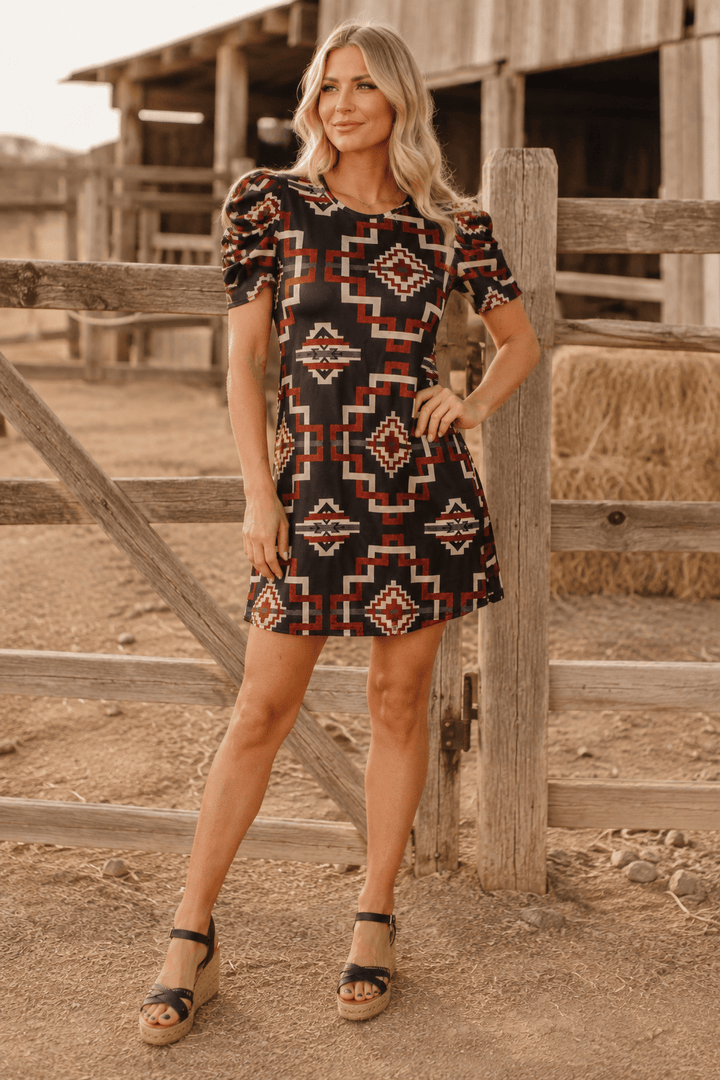 Sterling Kreek Dress XS / Black/Red Raiderland Dress Aztec Print Dress