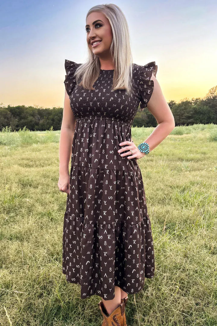 Sterling Kreek Dress Ranch Stamped Western Midi Dress