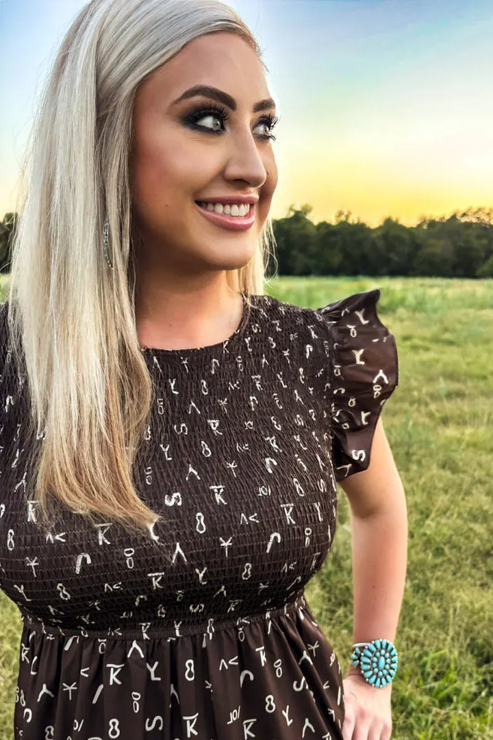 Sterling Kreek Dress Ranch Stamped Western Midi Dress