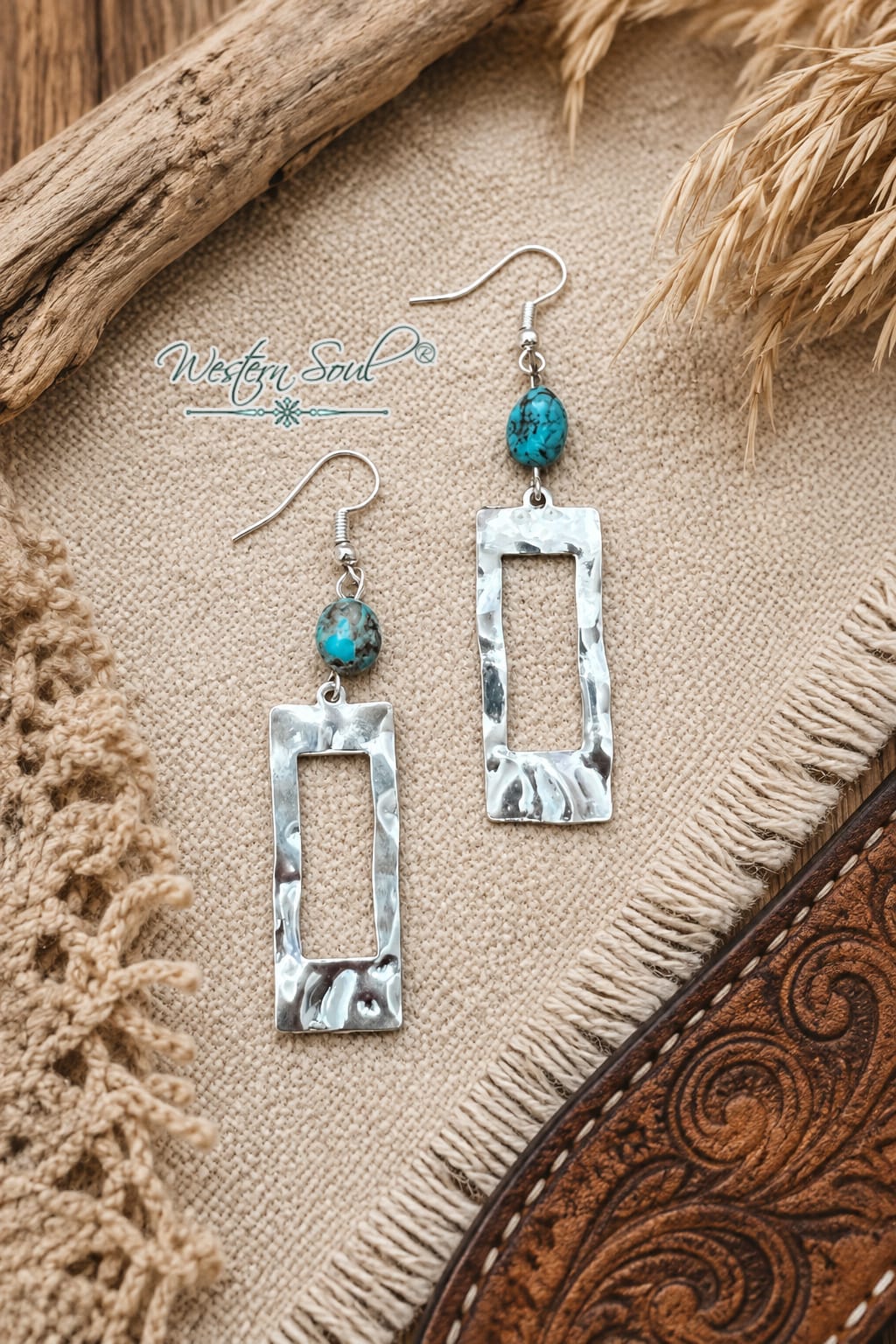 Bijoux Fab Earrings Silver Desert Frame Turquoise Earrings
