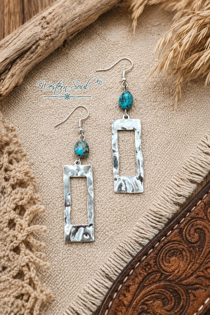 Bijoux Fab Earrings Silver Desert Frame Turquoise Earrings