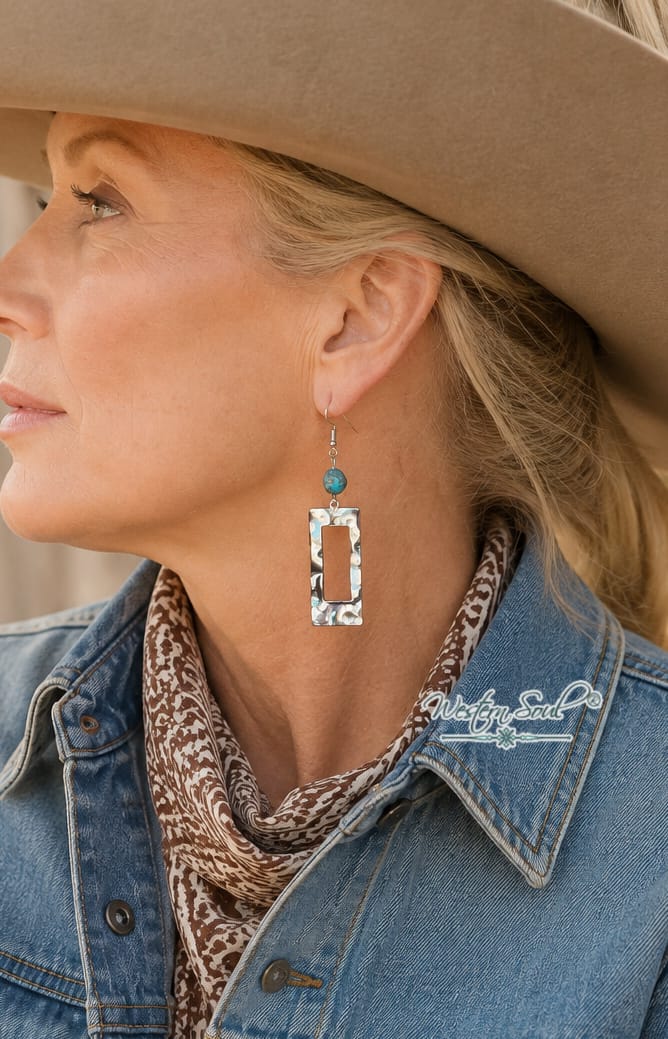 Bijoux Fab Earrings Silver Desert Frame Turquoise Earrings