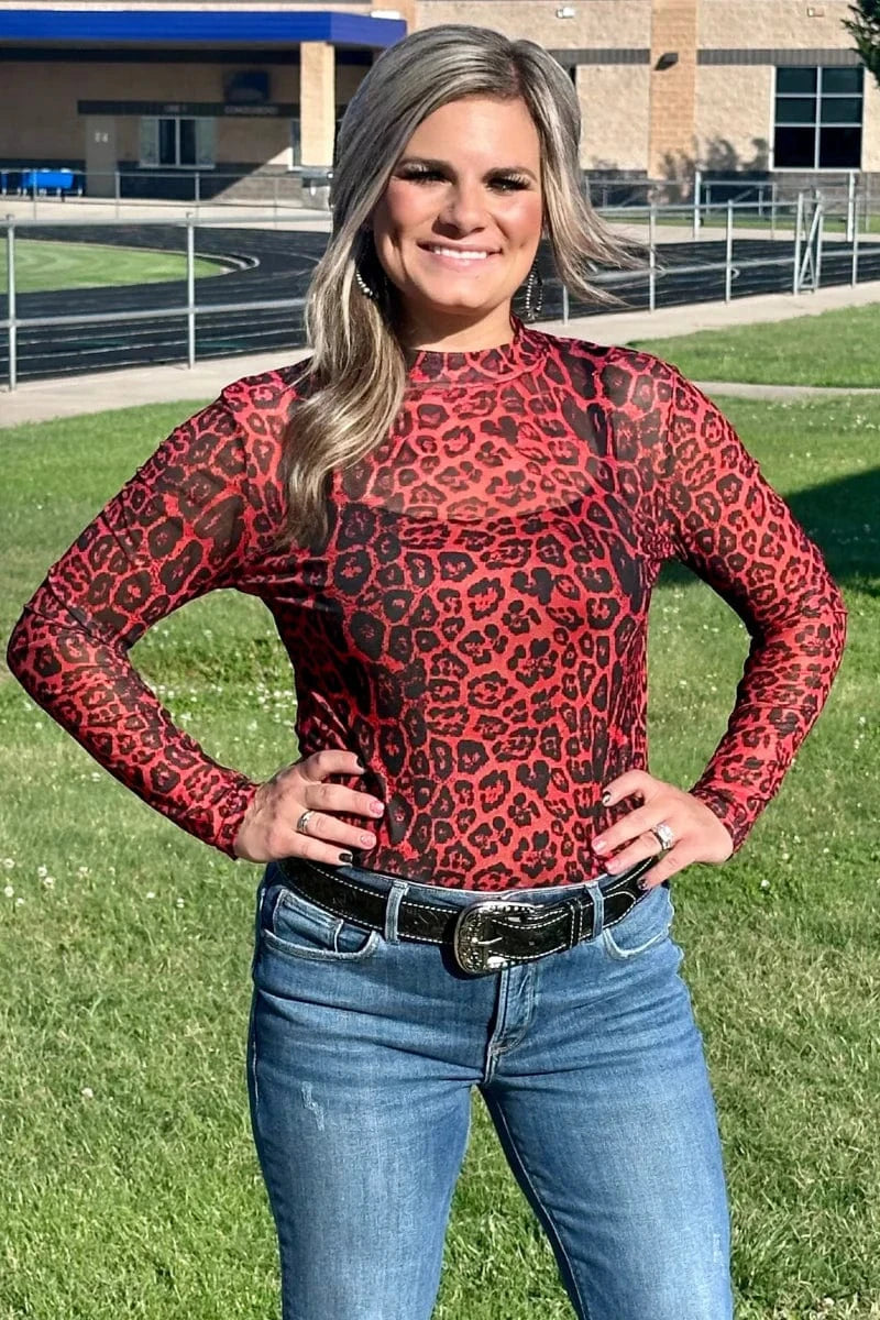 Sterling Kreek Long sleeve Mesh Top Sideline Spirit Red Mesh Top