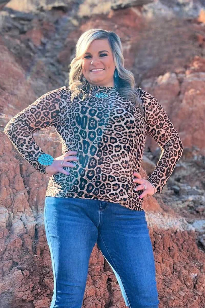 Hear Me Roar Top | Leopard Print Sheer Western Mesh Top | Western