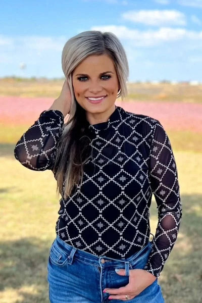 Sterling Kreek Long sleeve Mesh Top Country Nights Mesh Top