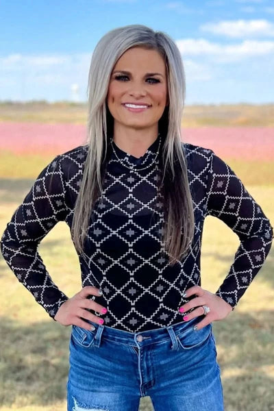 Sterling Kreek Long sleeve Mesh Top Country Nights Mesh Top