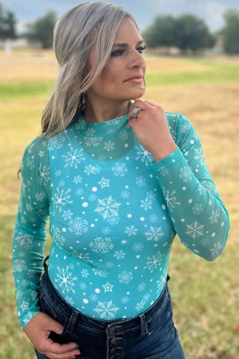 Sterling Kreek Long sleeve Mesh Top Winter Wonderland Mesh Top
