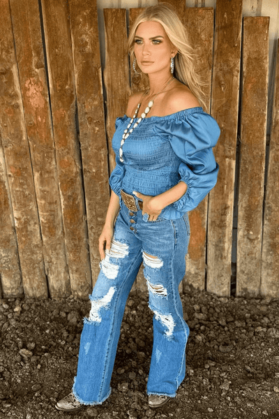 Sterling Kreek Long sleeve Top Denim Darling Top Light Blue