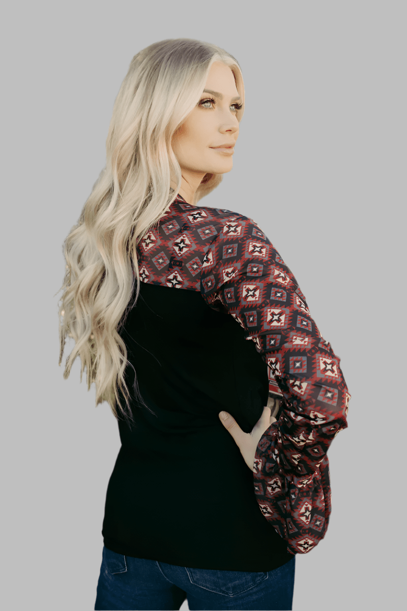 Sterling Kreek Long sleeve Top XS / Black/Maroon See It Through Top