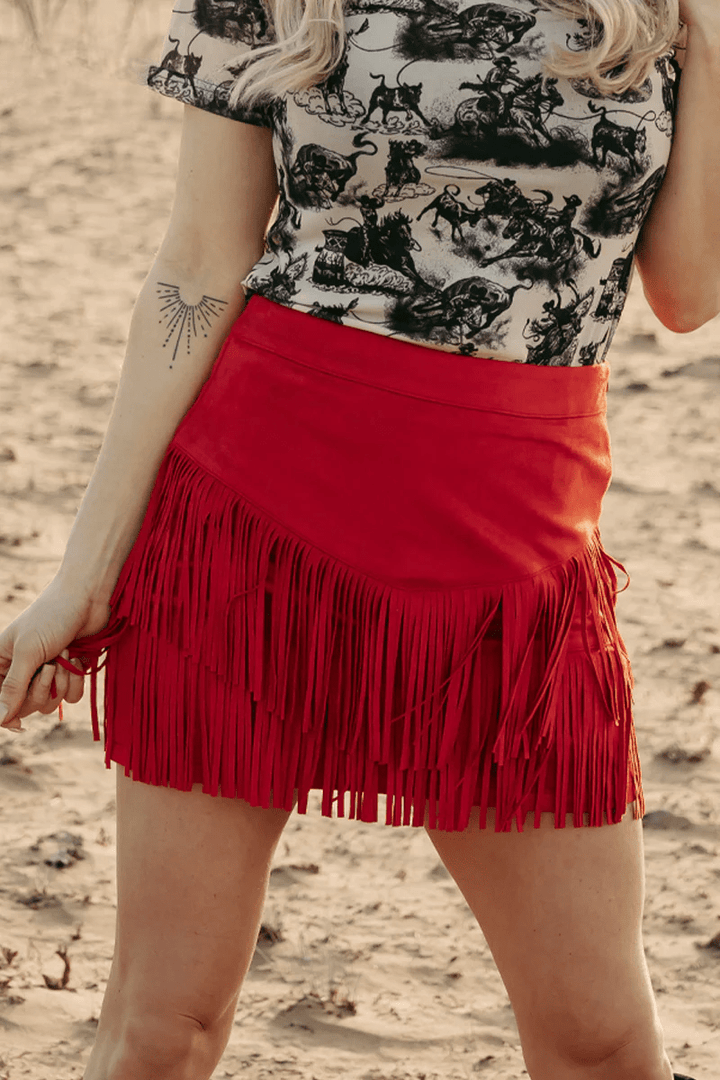 Fort Worth Fringe Skirt Red