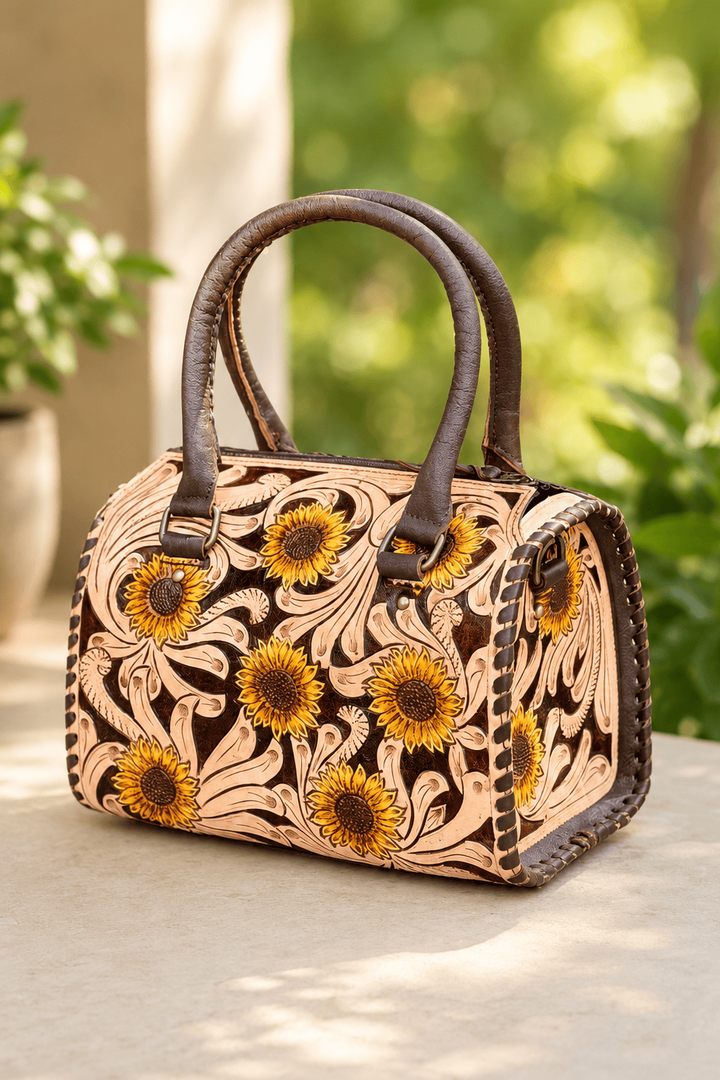 Sunflower Tooled Leather Speedy Handbag | Western Leather 