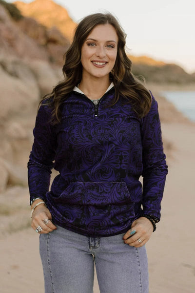 Sterling Kreek Pullover Tailgate Party Pullover Purple and Black Tooled Print