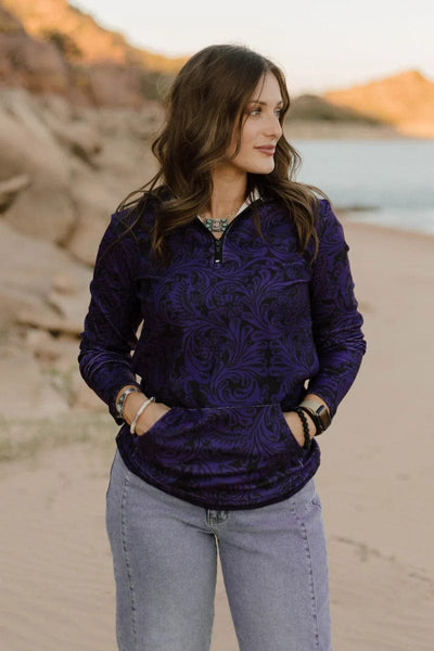 Sterling Kreek Pullover Tailgate Party Pullover Purple and Black Tooled Print