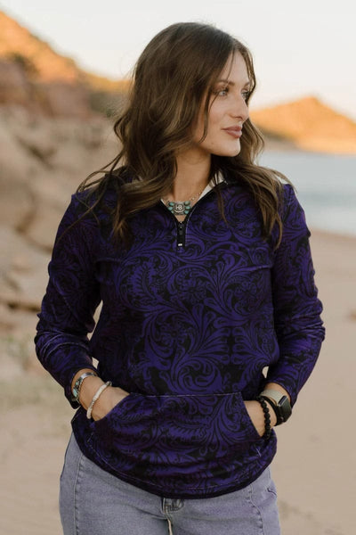 Sterling Kreek Pullover Tailgate Party Pullover Purple and Black Tooled Print