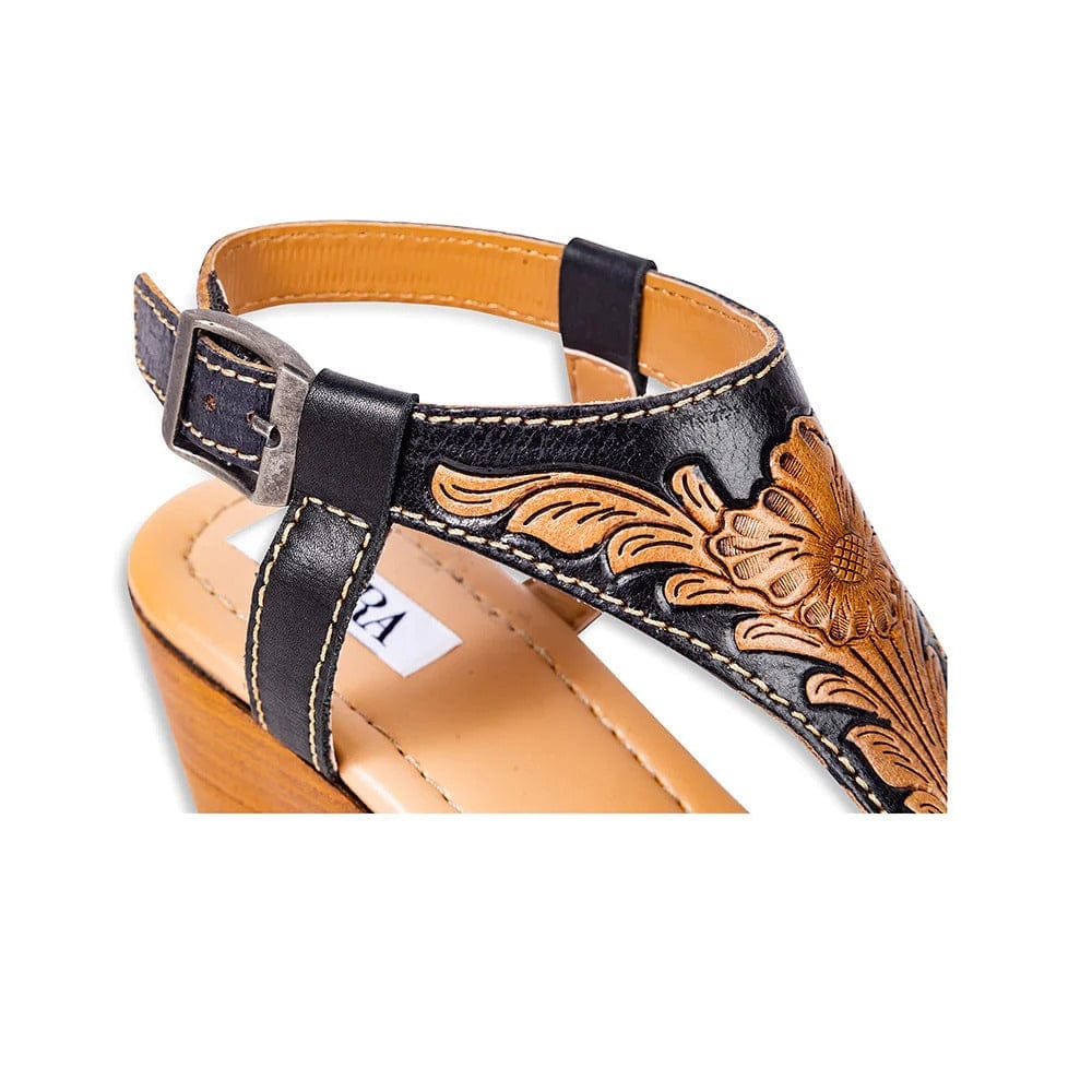 Myra Shoes Talitha Hand-Tooled Wedge Heels – Western Cowgirl Peep-Toe Heels