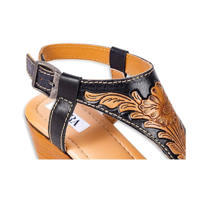 Myra Shoes Talitha Hand-Tooled Wedge Heels – Western Cowgirl Peep-Toe Heels
