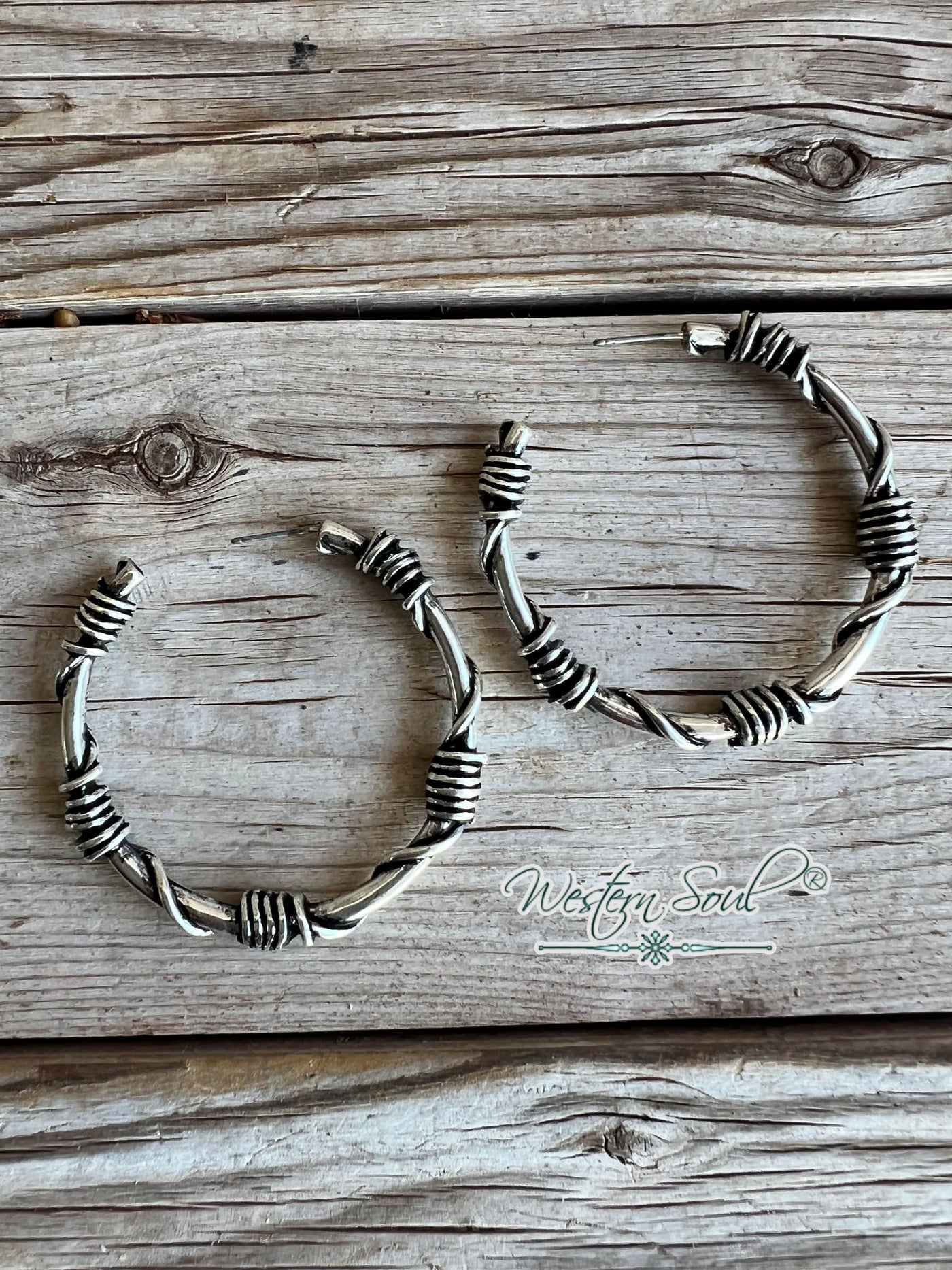 Tipi Earrings Silver Barbed Wire Beauty Hoop Earrings