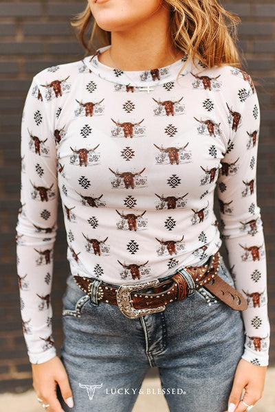 L&B Apparel Long sleeve Mesh Top Longhorn Legend Mesh Top