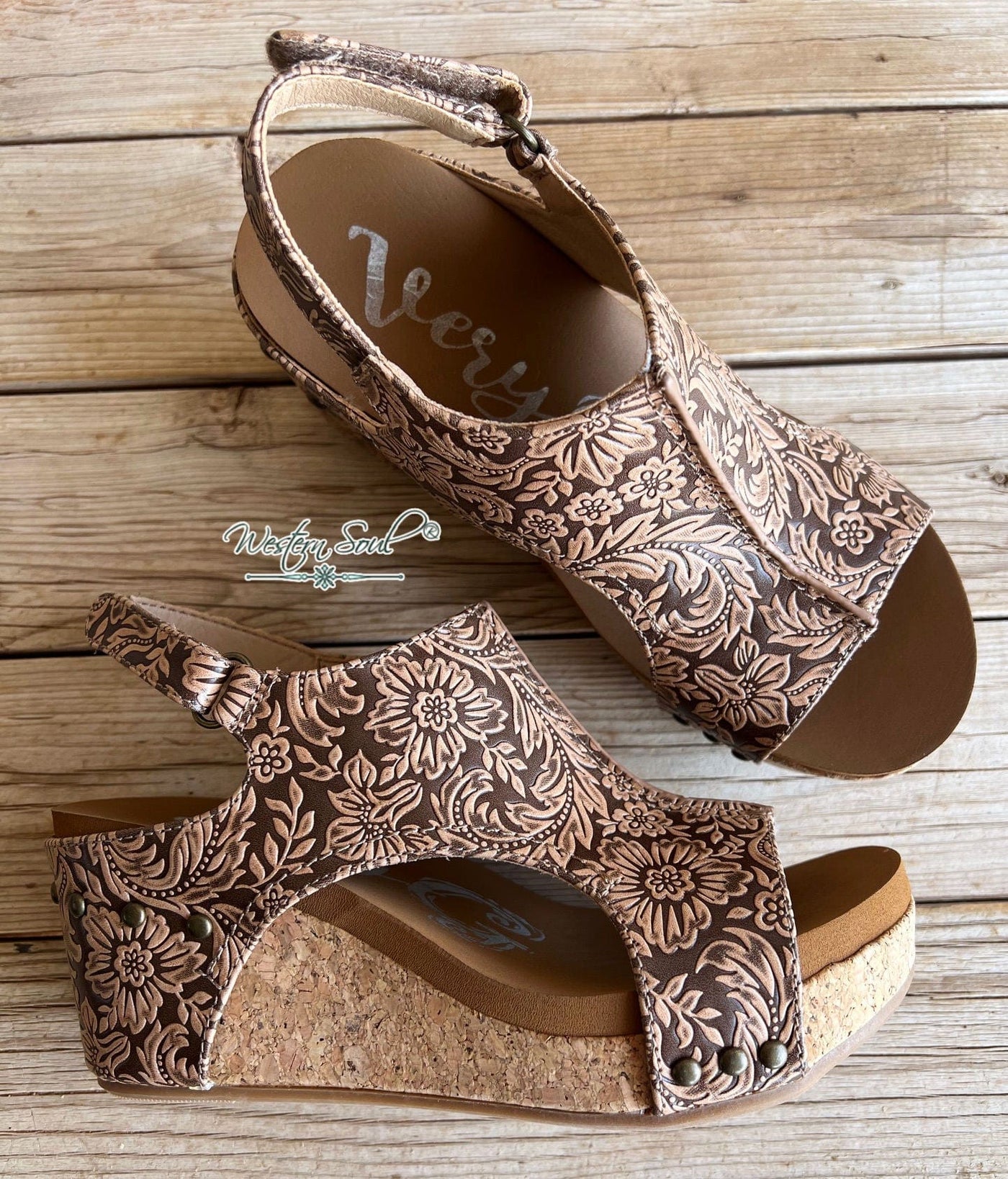 Very G Sandals Tooled Cork Wedge Sandals