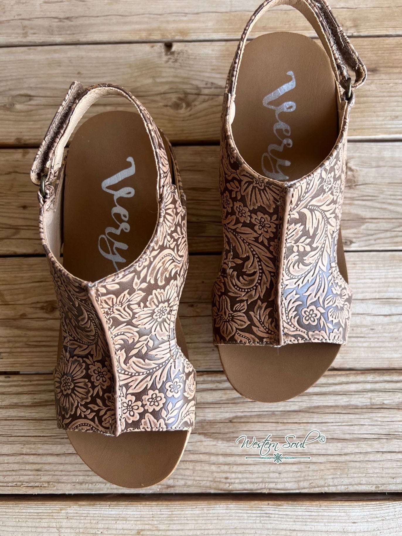 Very G Sandals Tooled Cork Wedge Sandals