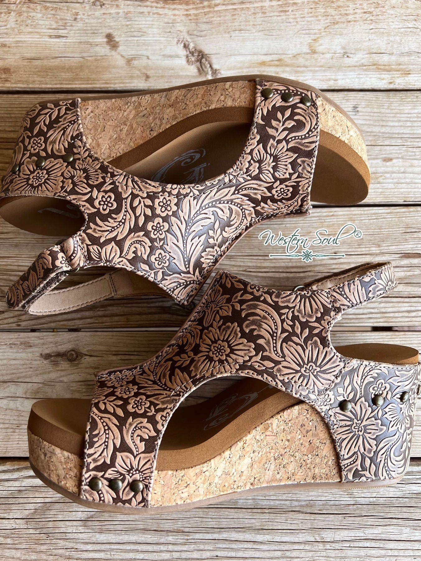 Very G Sandals Tooled Cork Wedge Sandals