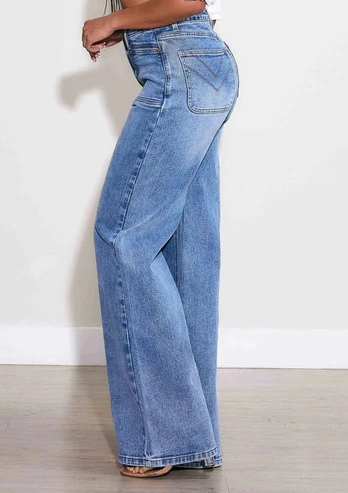 Square Pocket High Rise Wide Leg Jeans