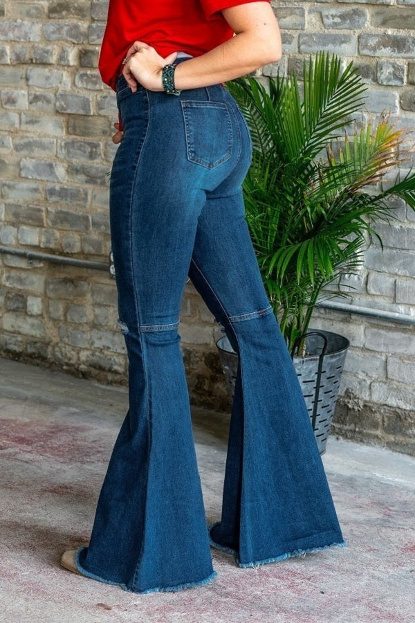 Jeans  Dark Wash High Rise Flare Ripped Jeans from L&B Apparel