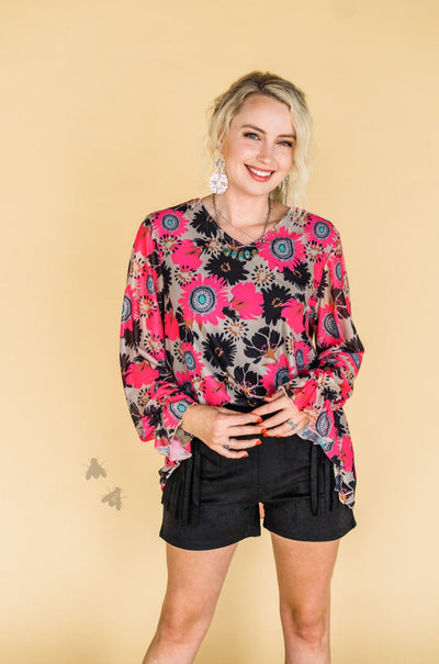 Long sleeve Top  Conchos and Flowers Top from 2 Fly Co