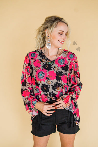 Long sleeve Top  Conchos and Flowers Top from 2 Fly Co
