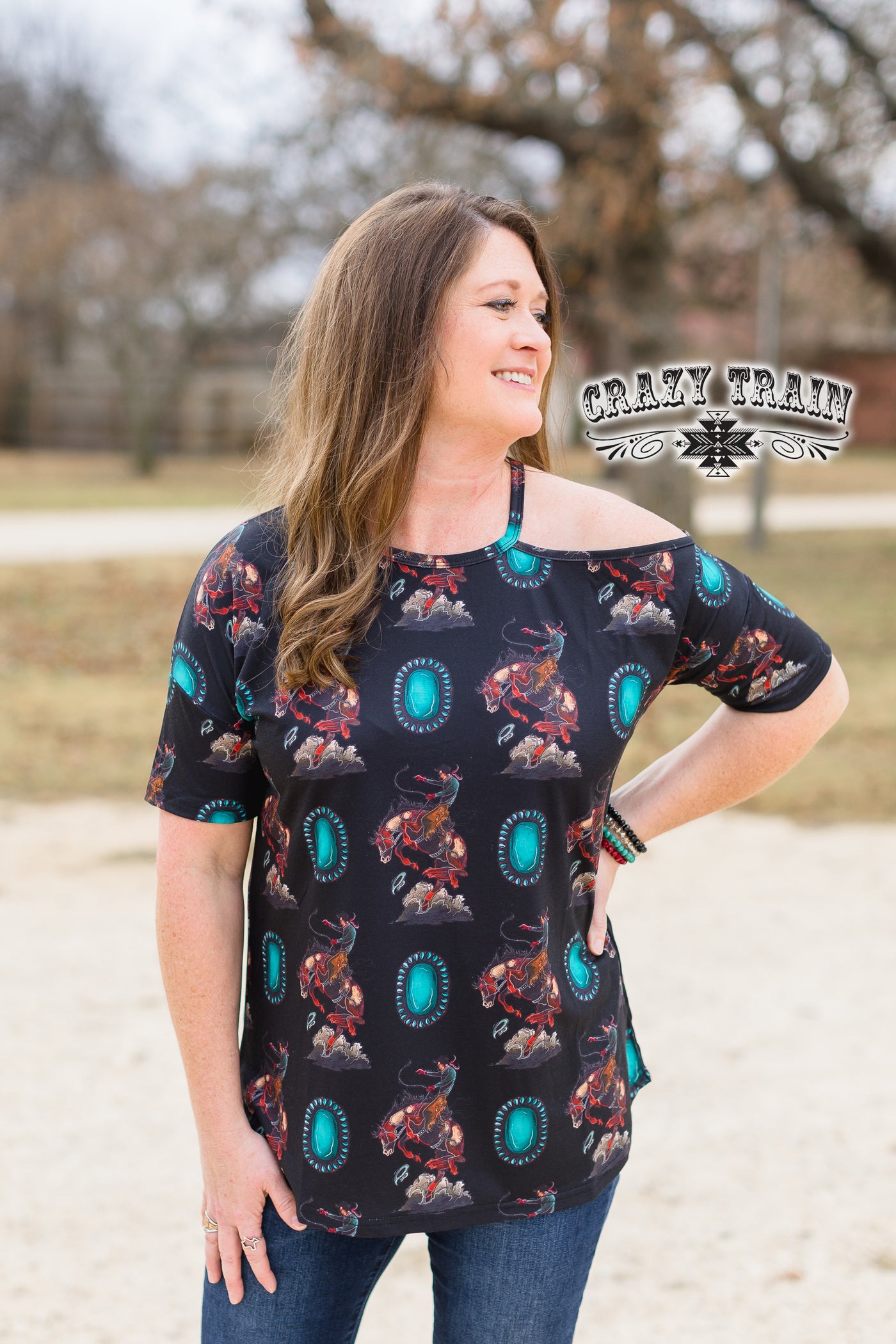 short sleeve top  Concho Cowboy Top from Crazy Train Clothing