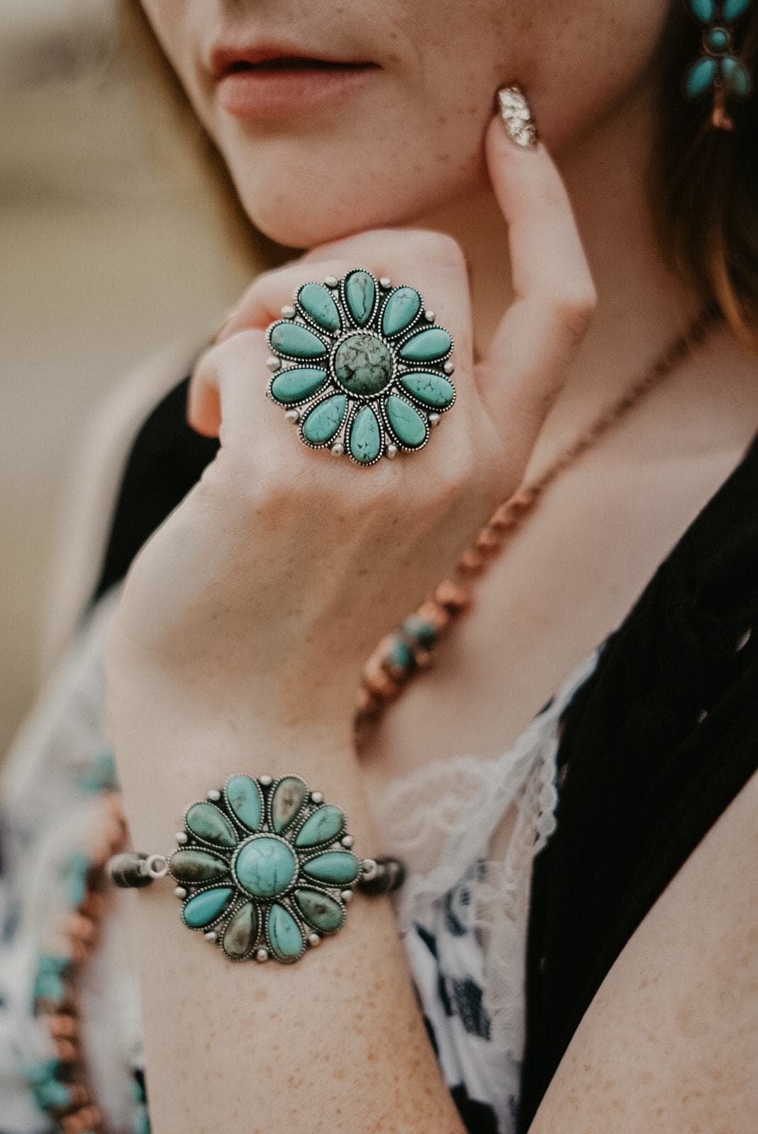 Western Ring  Turquoise Flower Ring from Accessory House
