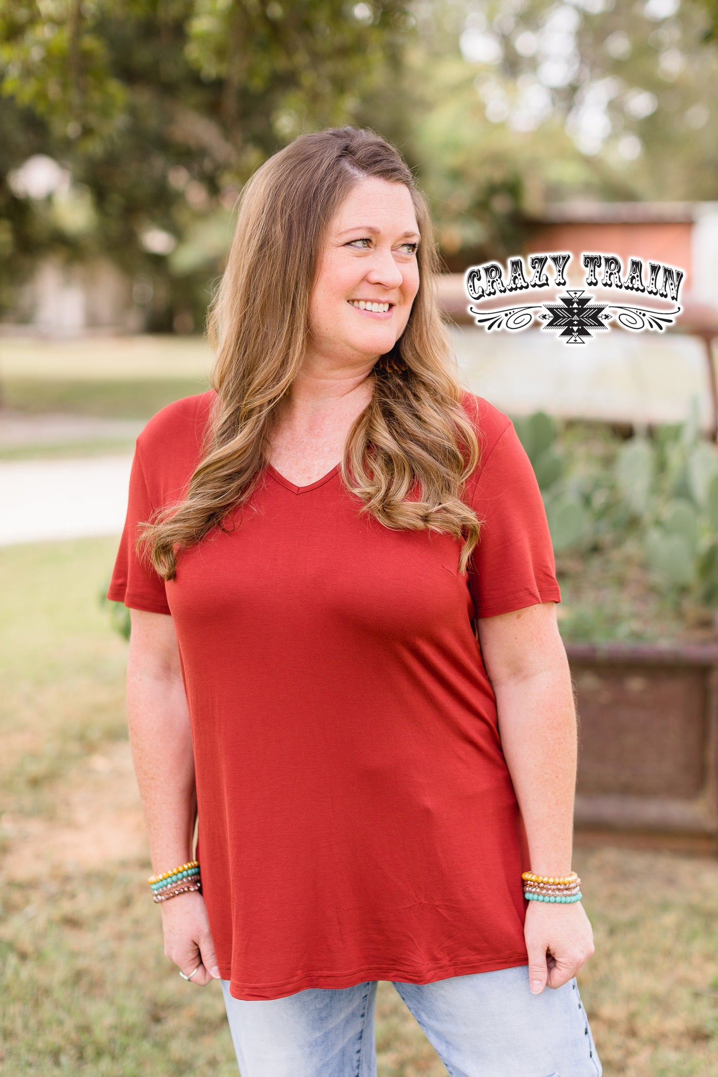 short sleeve top  Forever Fave Basic Rust Top from Crazy Train Apparel