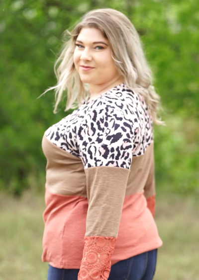 Long sleeve Top  Leopard Color Block Top from Kentce Fashion