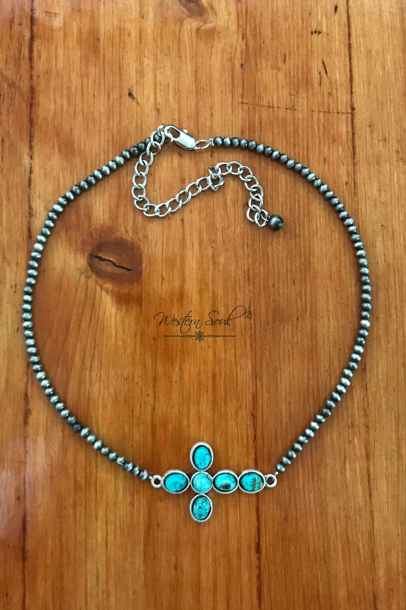 Western Necklace  Turquoise Cross Choker Necklace from Isac Trading