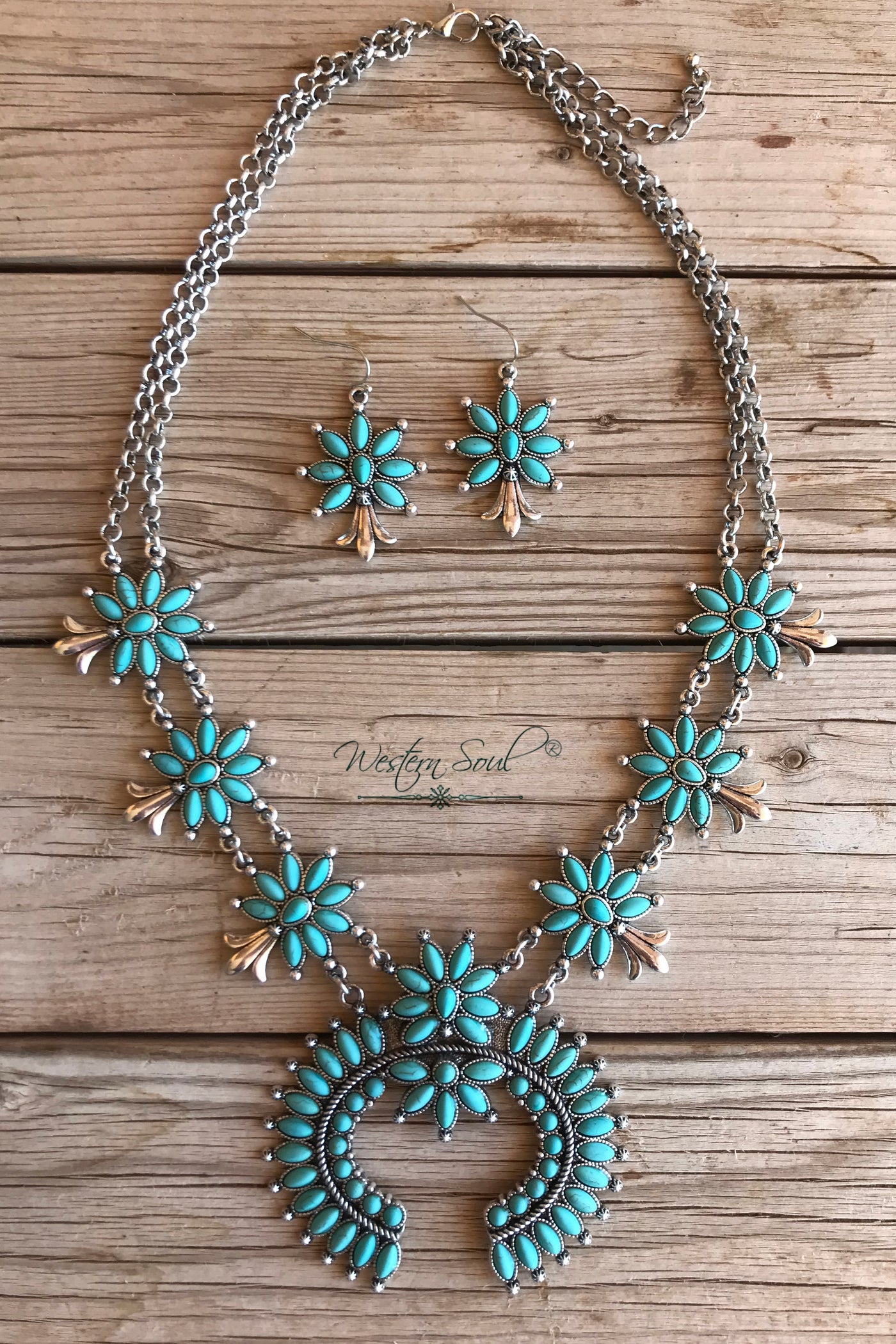 Western Necklace  Kaycee Squash Blossom Necklace Set from Blue Tortoise