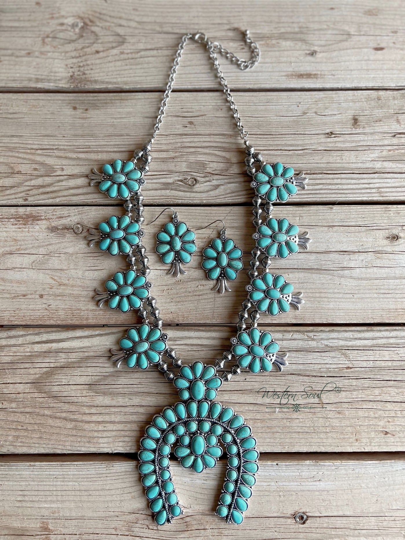 Western Necklace  Aiyana Squash Blossom Necklace Set from Blue Tortoise
