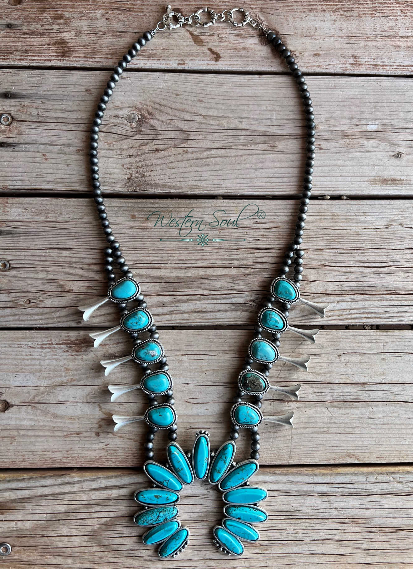 Western Necklace  Navajo Road Squash Blossom Necklace from Blue Tortoise