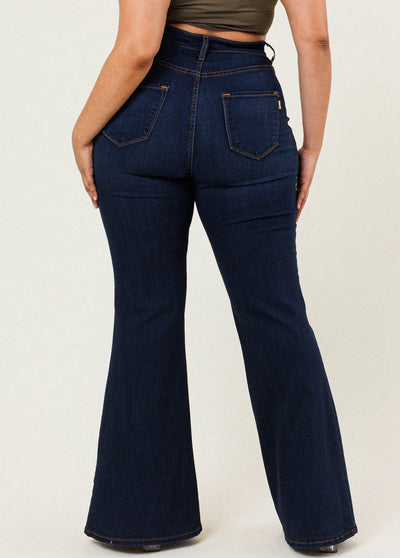 Jeans  Plus Size Dark Wash High Rise Flared Jeans from Vibrant MIU