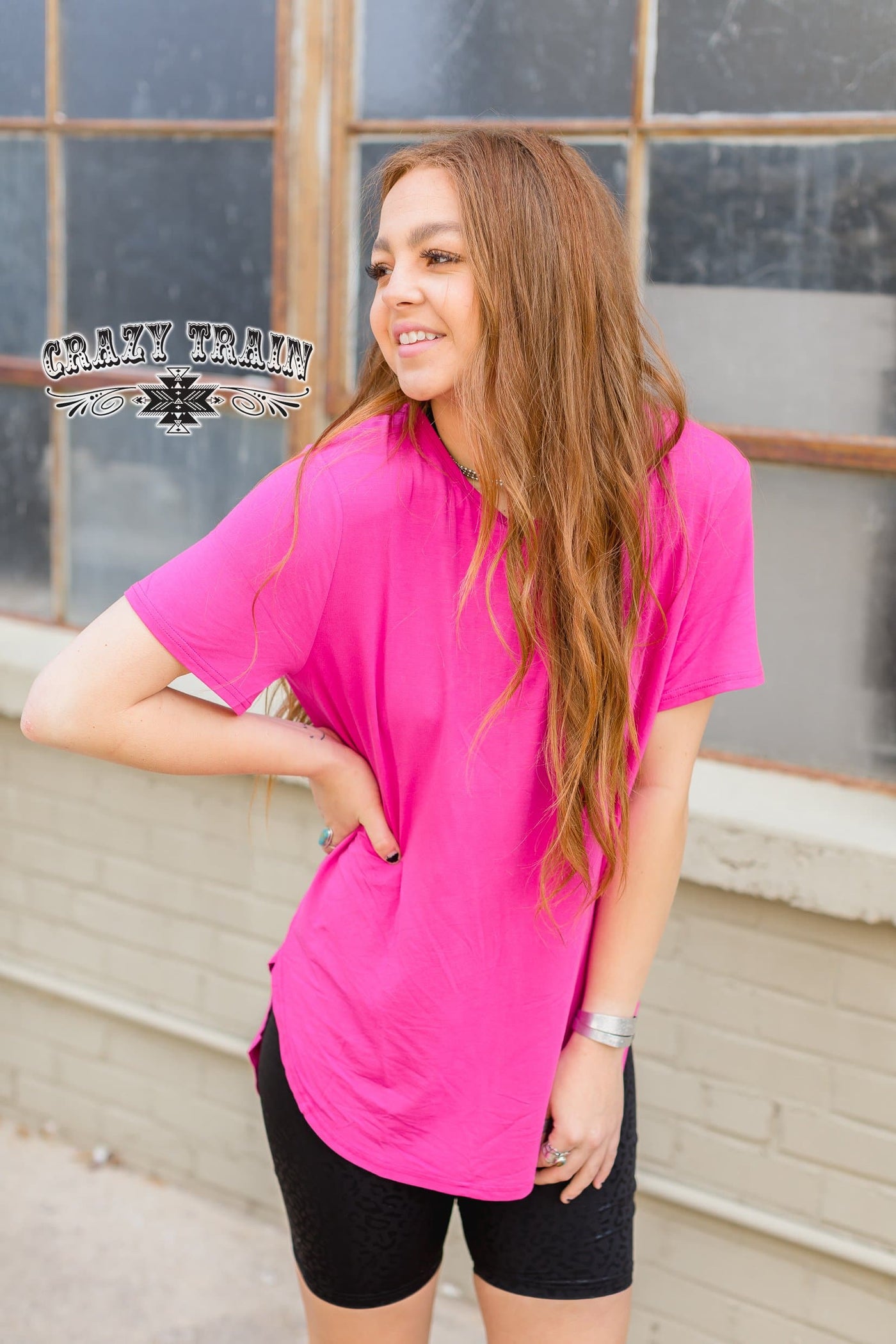 short sleeve top  Crazy Train Basic Fuchsia Top from Crazy Train Clothing