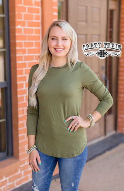 Long sleeve Top  Pinedale Basic Olive Top from Crazy Train Apparel