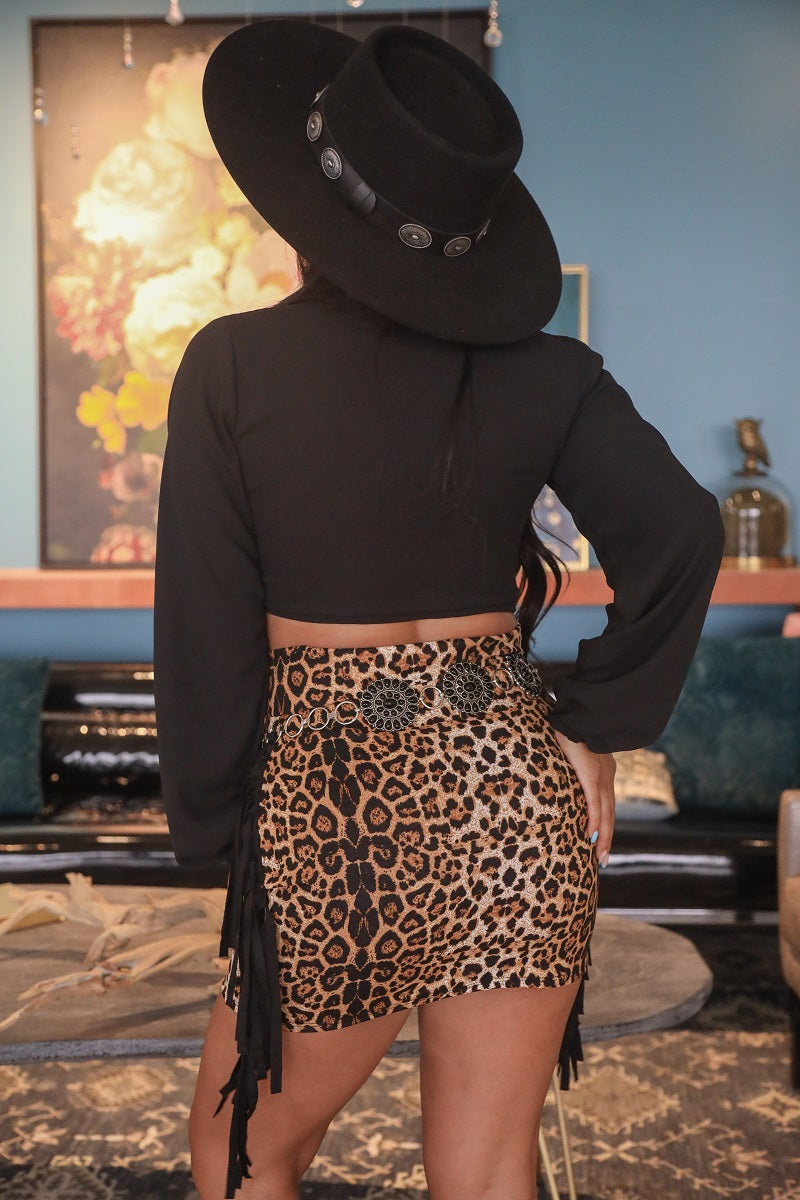 Skirt  Leopard Print Side Fringe Mini Skirt