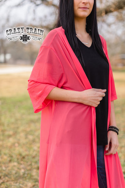 Casual Kimonos  Crazy Train Long Coral Duster from Crazy Train Clothing