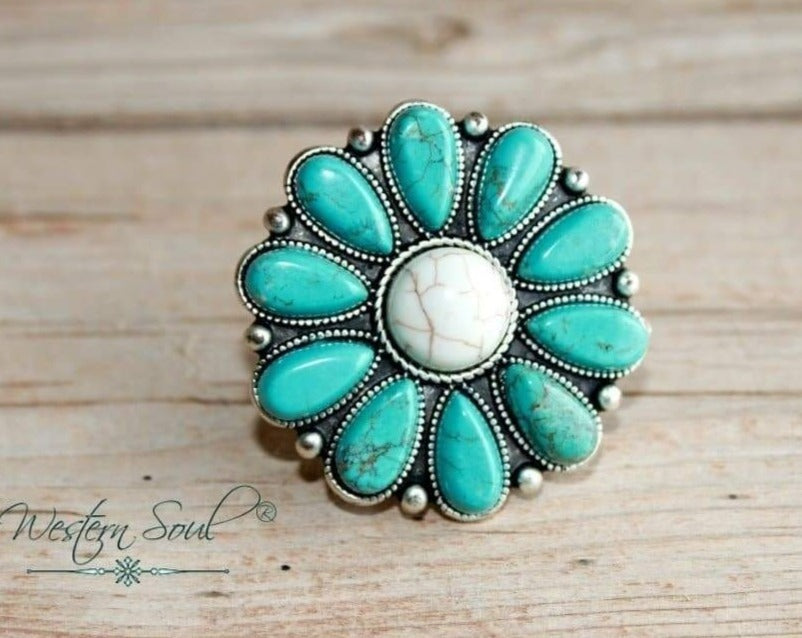 Western Ring  Turquoise Flower Ring from Accessory House