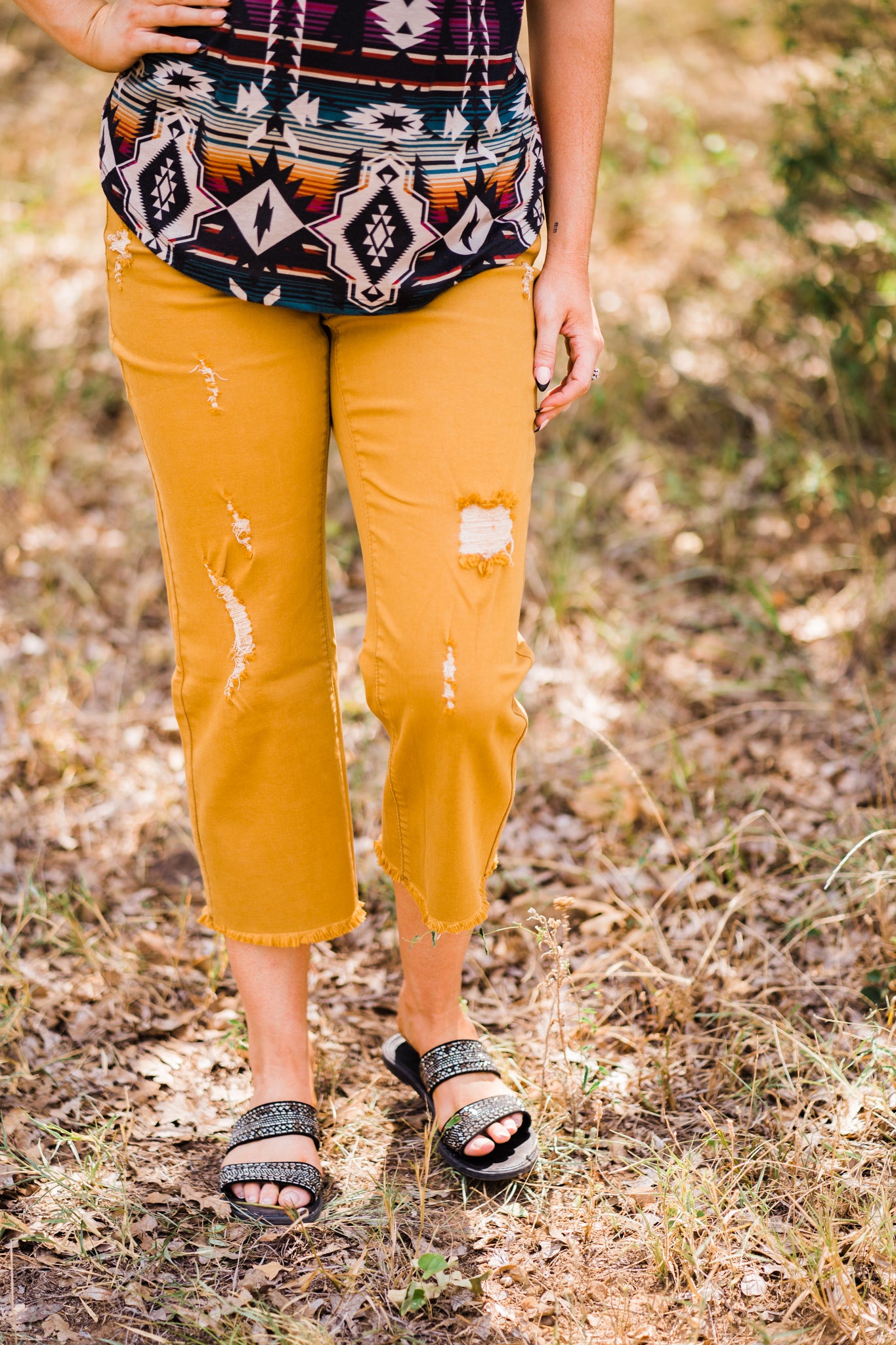 Pants  Distressed Mustard Cropped Jeans from Turquoise Haven