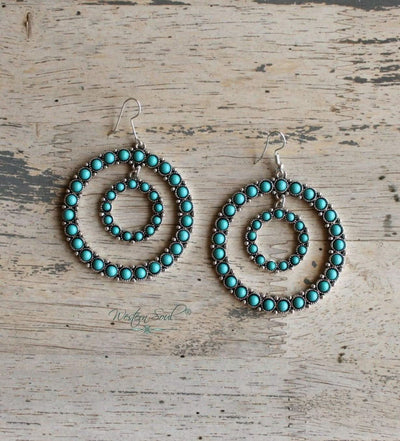 Blue Tortoise Western Earrings One Size / Turquoise Double Hoop Earrings