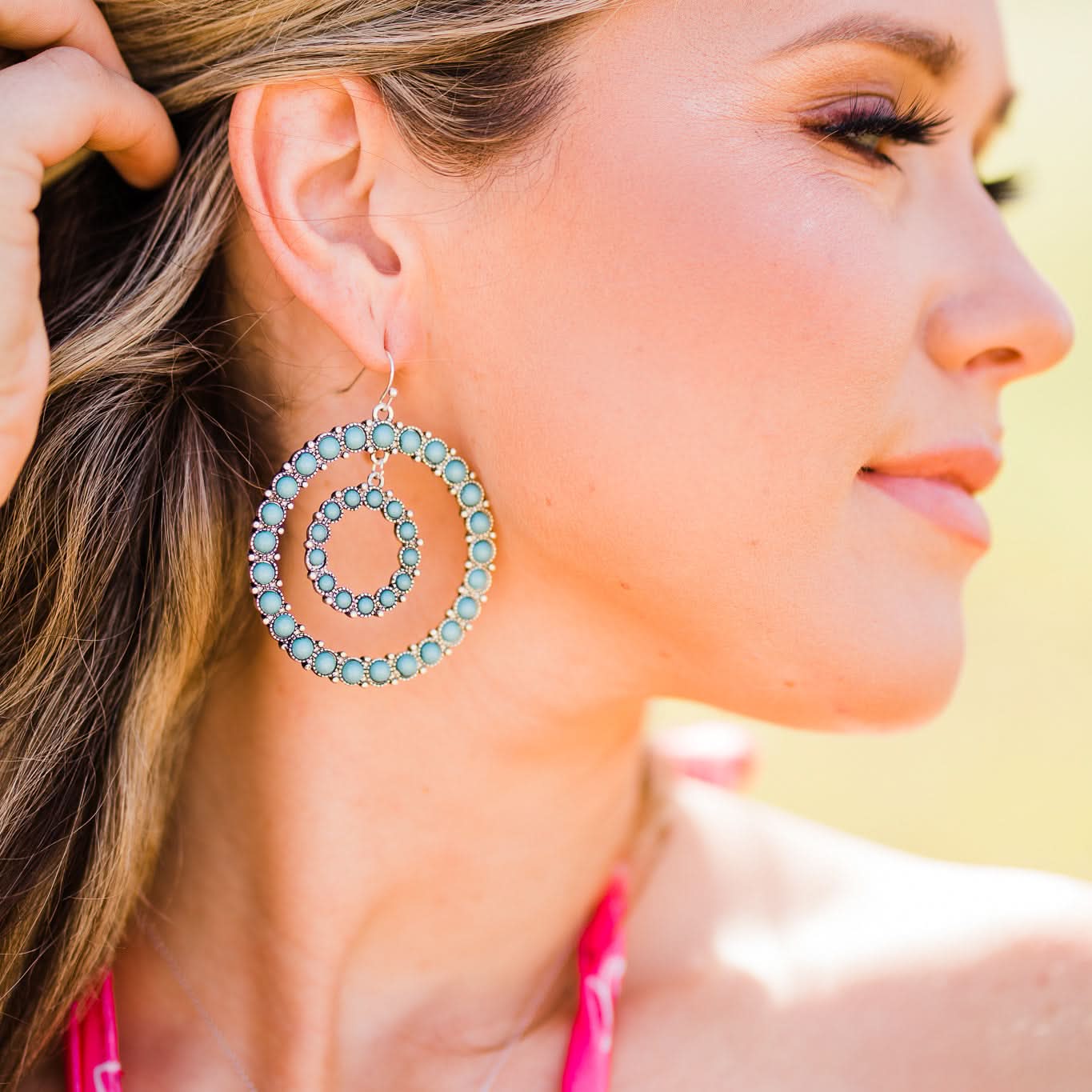 Blue Tortoise Western Earrings One Size / Turquoise Double Hoop Earrings