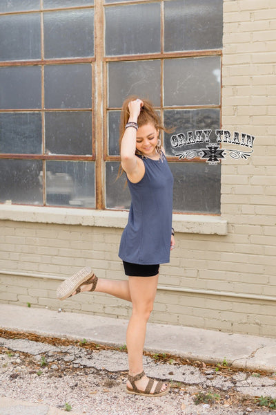 Crazy Train Clothing Tank Go With The Flow Navy Tank