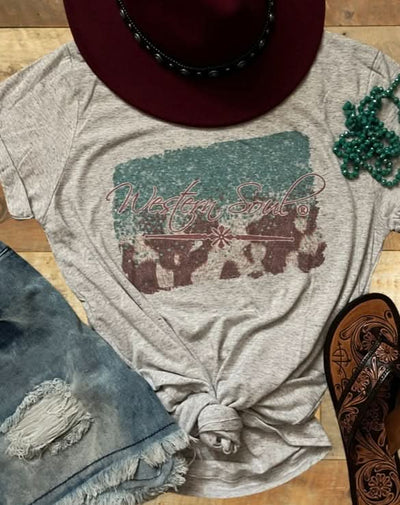 Dashforawrd Wholesale graphic tee Medium / White Fleck Western Soul® Vintage Cowprint Tee